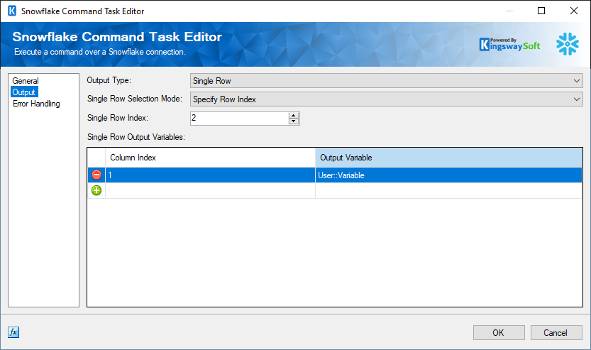 Snowflake Command Task - Columns